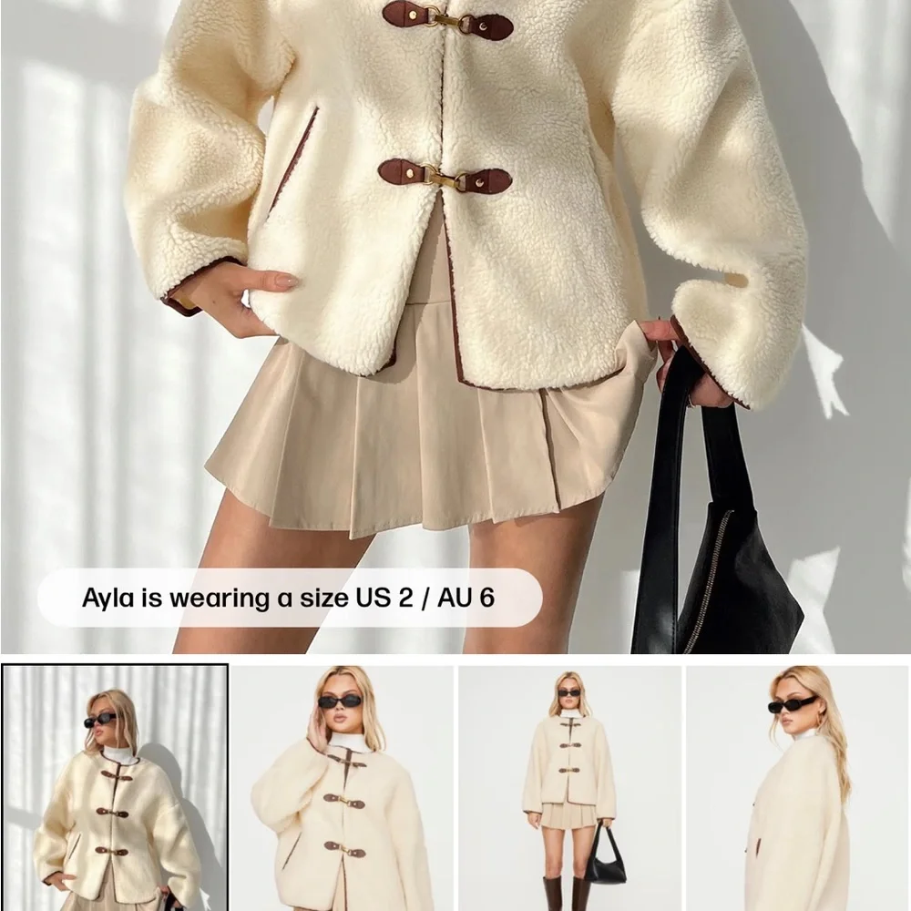 Princess Polly Cream Teddy Jacket with Brown Accents - Picture 1 of 1
